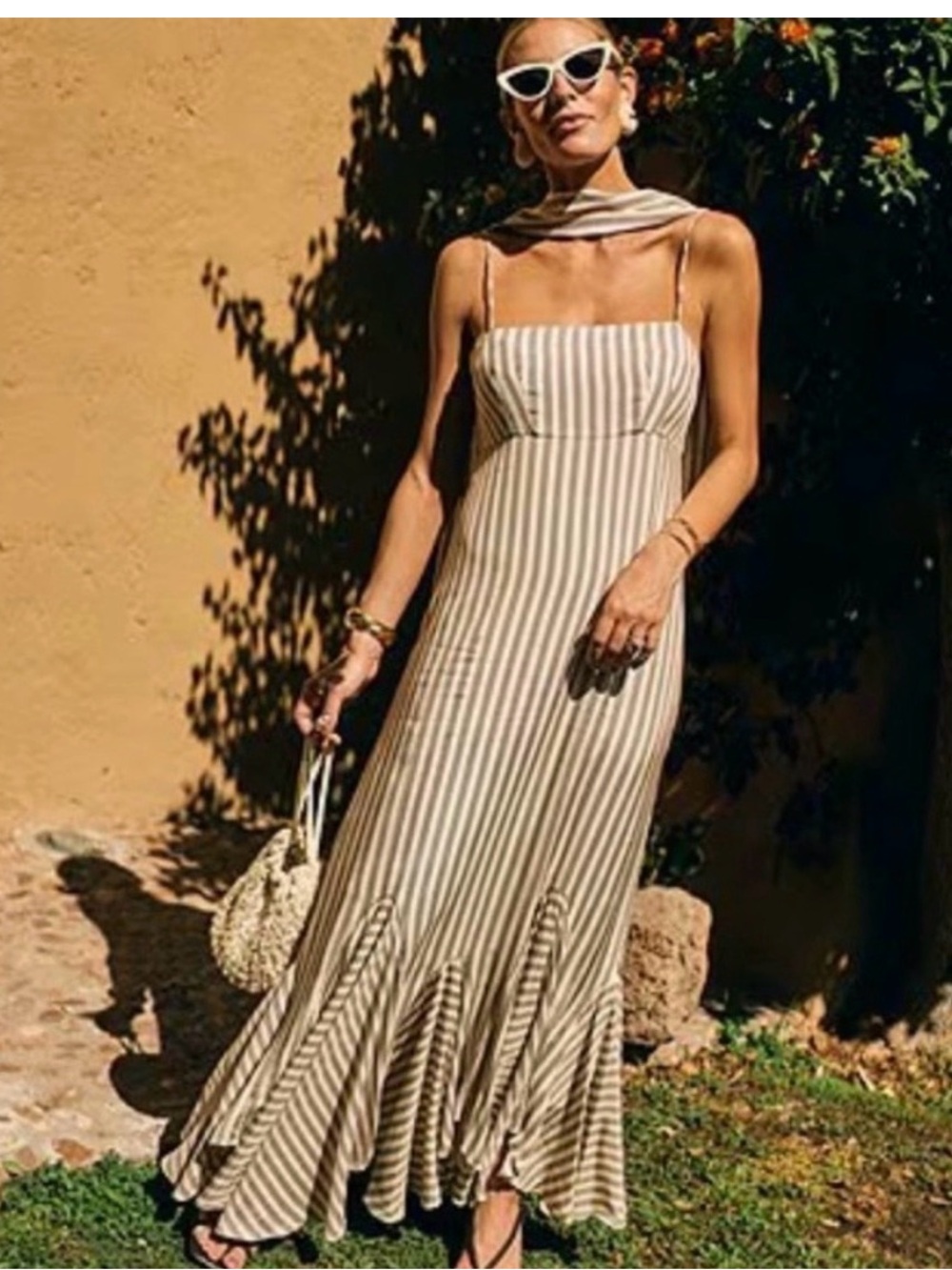 NEW Antonio Melani M.G. Style Mallie Detached Scarf Stripe Mermaid Maxi Dress 12